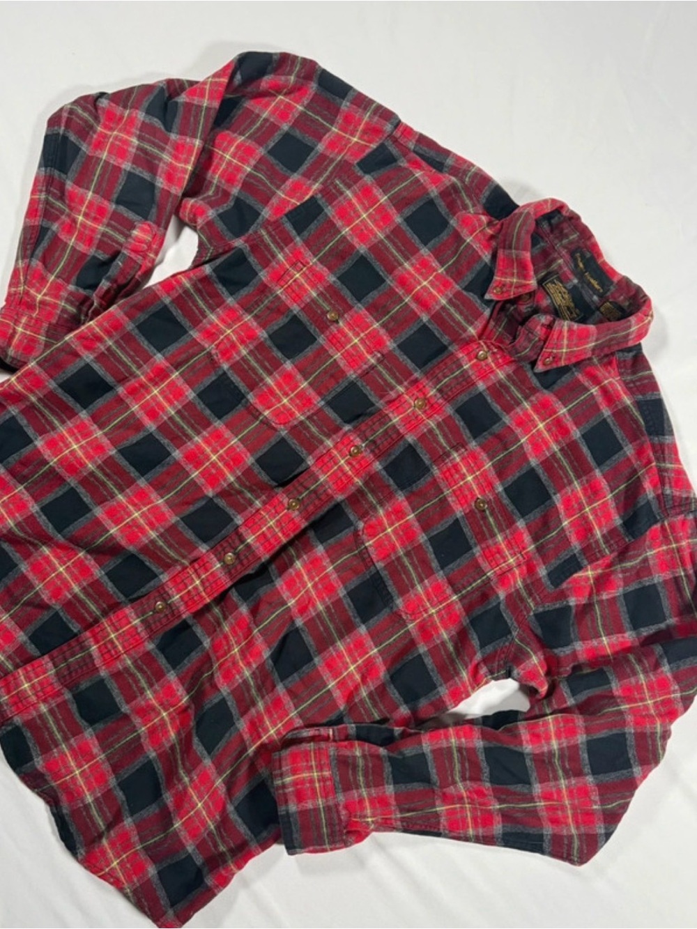 Vintage Eddie Bauer Flannel Mens L Red/Black/Gold Plaid “Sonoma Heathers”